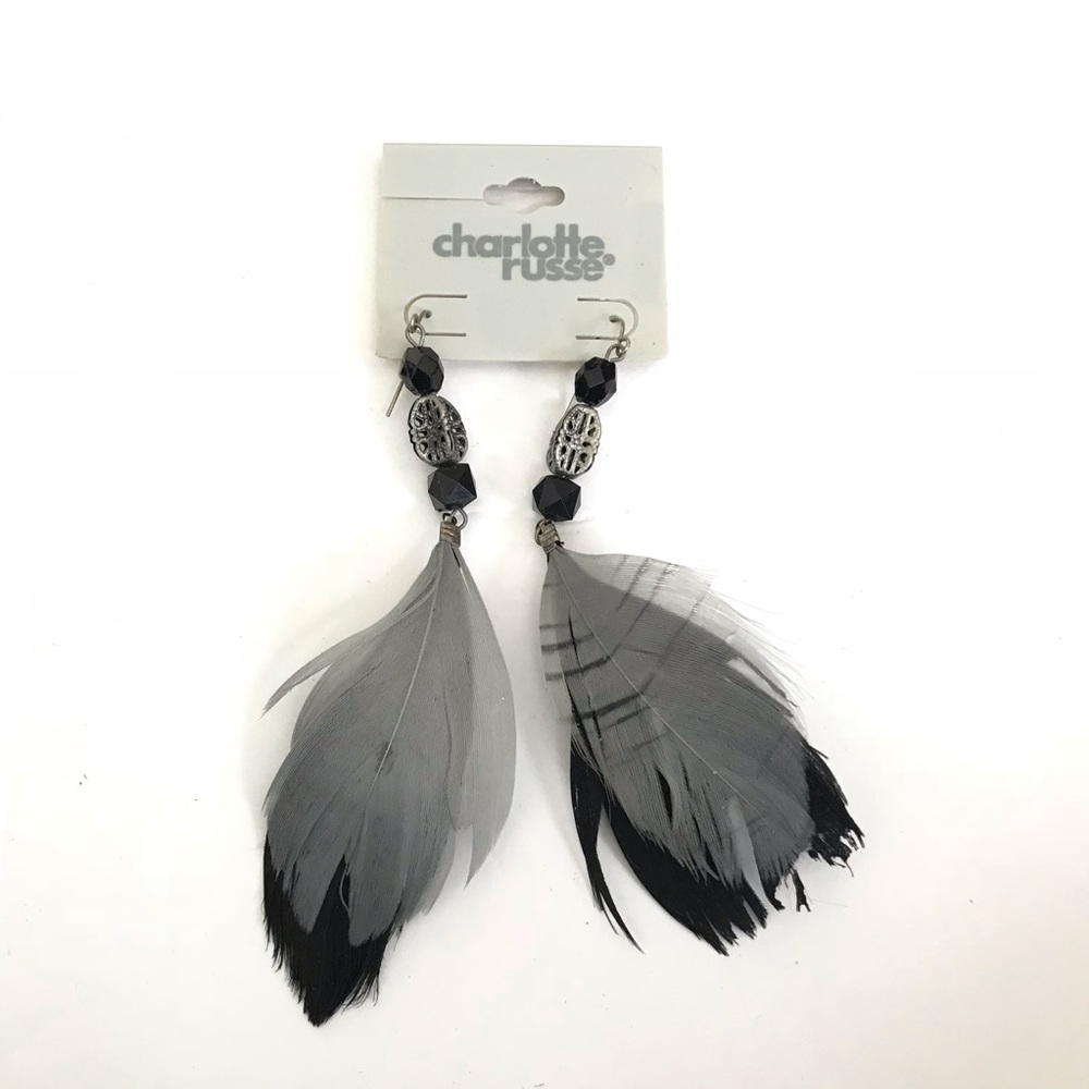 Charlotte Russe Black/White Feather Earrings